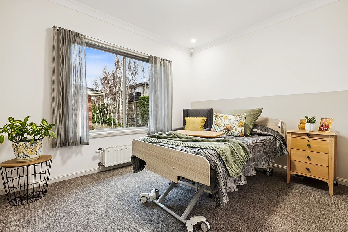 A bright aged care room at Faversham House filled with natural light, showing the welcoming environment of this aged care home in Canterbury, Melbourne.